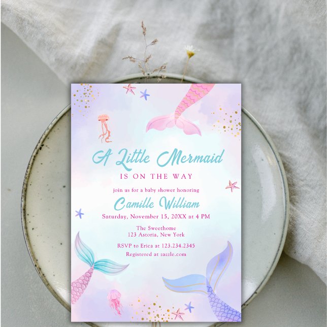 Niedlich Ocean Summer Meerjungfrau Schwanz Babydus Einladung (Cute Ocean Summer Mermaid Tail Baby Shower Invitation)