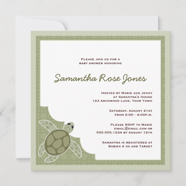 Niedlich Ocean Theme Babydusche - Grün Einladung (Vorderseite)