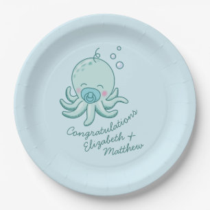 Niedlich Octopus Baby Shower Kawaii Blue Boy Pappteller