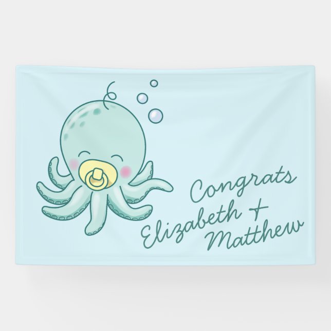 Niedlich Octopus Babydusche Kawaii Banner (Horizontal)