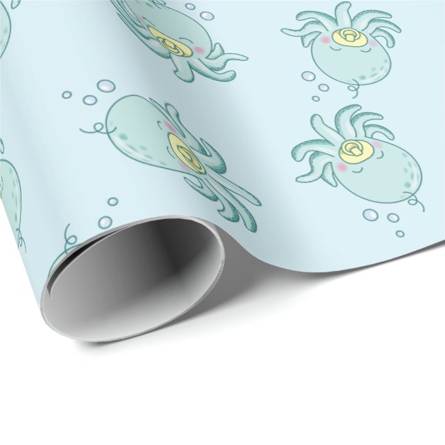Niedlich Octopus Babydusche Kawaii Geschenkpapier (Rolleneckpunkt)