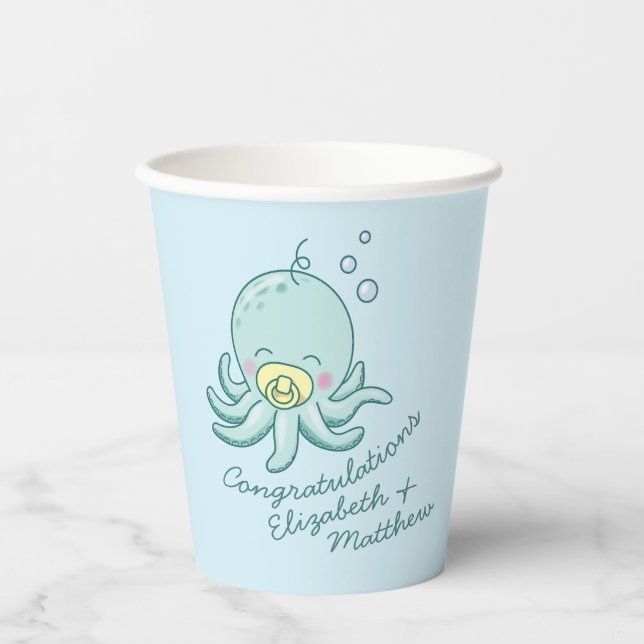 Niedlich Octopus Babydusche Kawaii Pappbecher (Vorderseite)