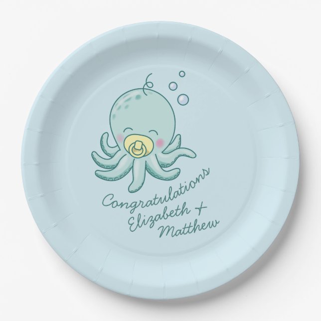 Niedlich Octopus Babydusche Kawaii Pappteller (Vorderseite)