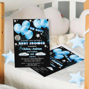Niedlich Oh Boy Blue Balloons Night Stars Baby Dus Einladung