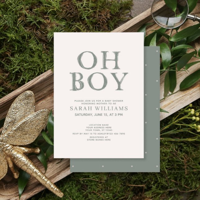 Niedlich Oh Boy Green Dots Minimal Baby Dusche Einladung (Von Creator hochgeladen)