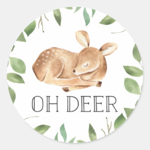 Niedlich Oh Deer Baby Dusche Runder Aufkleber