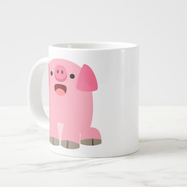 Niedlich Oinking Cartoon Pig Jumbo-Tasse (Vorderseite Links)