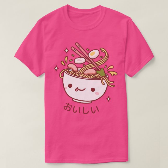 Niedlich Oishii Japanisch Ramen Noodles Spilling T T-Shirt (Design vorne)