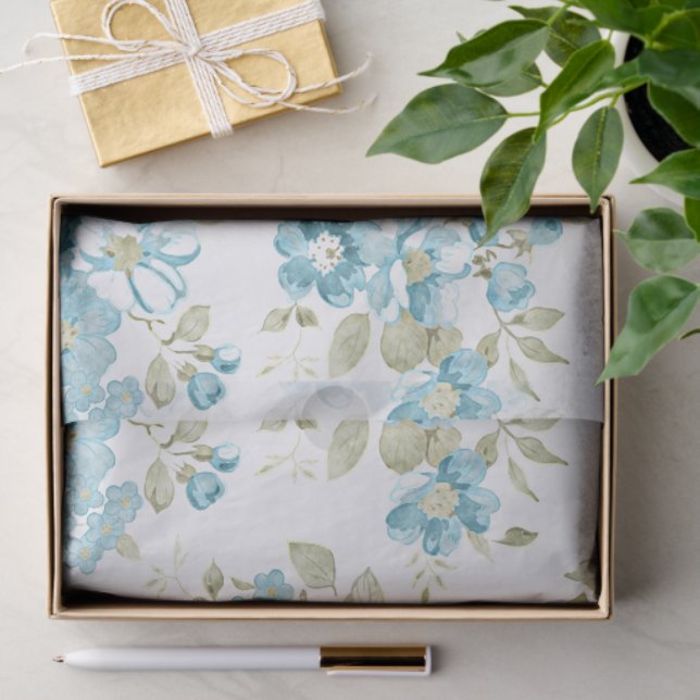 Niedlich Olive Green Aqua Türkis Flora Aqua Seidenpapier (Geschenk)