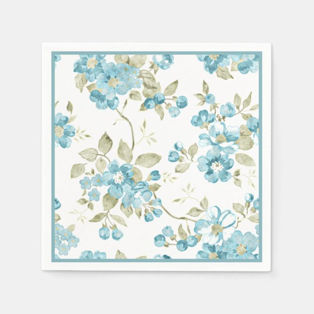 Niedlich Olive Green Aqua Türkis Flora Aqua Serviette (Vorderseite)