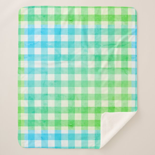 Niedlich Ombre Kariert Gingham Country Farmhouse Sherpadecke (Vorderseite)