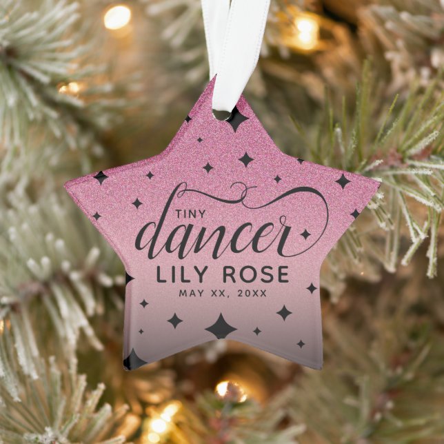 Niedlich Ombre Pink Glitzer Starry Tiny Dancer Bab Ornament (Baum)