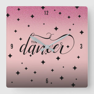 Niedlich Ombre Pink Glitzer Starry Tiny Dancer Quadratische Wanduhr