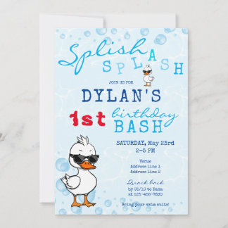 Niedlich One Lucky Rubber Duck Blue 1. Geburtstag  Einladung