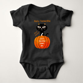 Niedlich Orange Black Cat Pumpkin Mein 1. Hallowee Baby Strampler