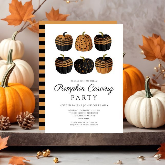 Niedlich Orange Black Pumpkin Carvelling Halloween Einladung (Cute Orange Black Pumpkin Carving Halloween Invitation)