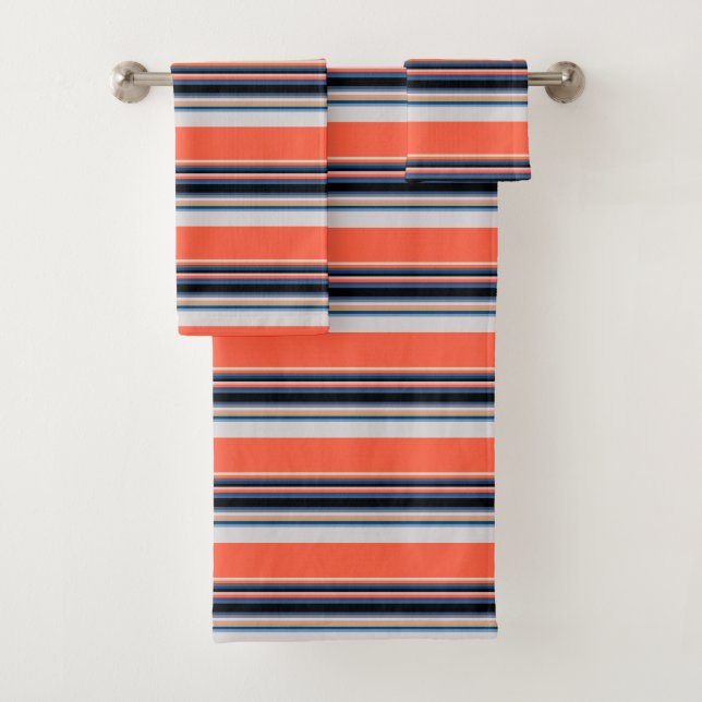 Niedlich-orange-blaue Streifen Badhandtuch Set (Insitu)