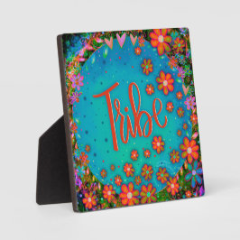 Niedlich Orange Blume Blue Whimsical Stamm Easel Fotoplatte