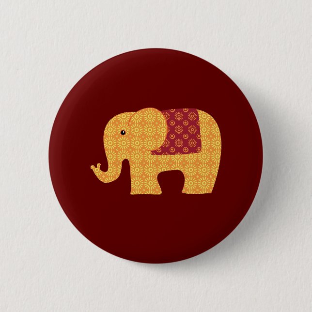 Niedlich Orange Blume Elephant on Red Button (Vorderseite)