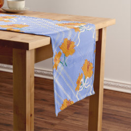 Niedlich Orange Blume Nahtlos auf Kariert Blue Kurzer Tischläufer