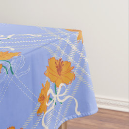 Niedlich Orange Blume Nahtlos auf Kariert Blue Tischdecke