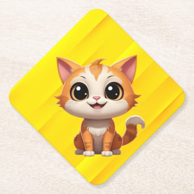 Niedlich Orange Cat Cartoon Style Character-89738 Untersetzer (Vorderseite)
