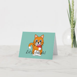 Niedlich Orange Cat Eating Apple Cartoon Text hi Karte