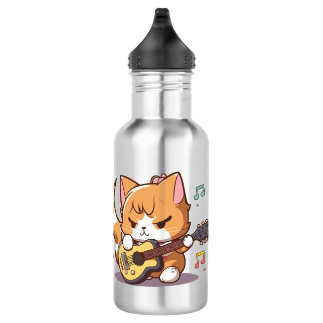 Niedlich Orange Cat Playing Guitar Edelstahlflasche (Rechts)