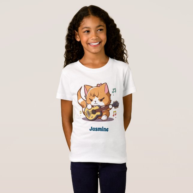 Niedlich Orange Cat Playing Guitar T-Shirt (Vorne ganz)