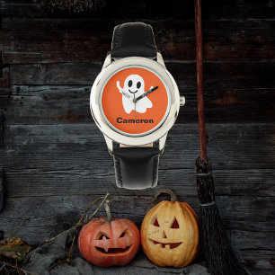 Niedlich Orange Circle Lächeln Halloween Ghost Armbanduhr