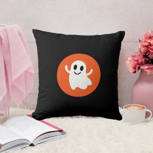 Niedlich Orange Circle Lächeln Halloween Ghost Kissen