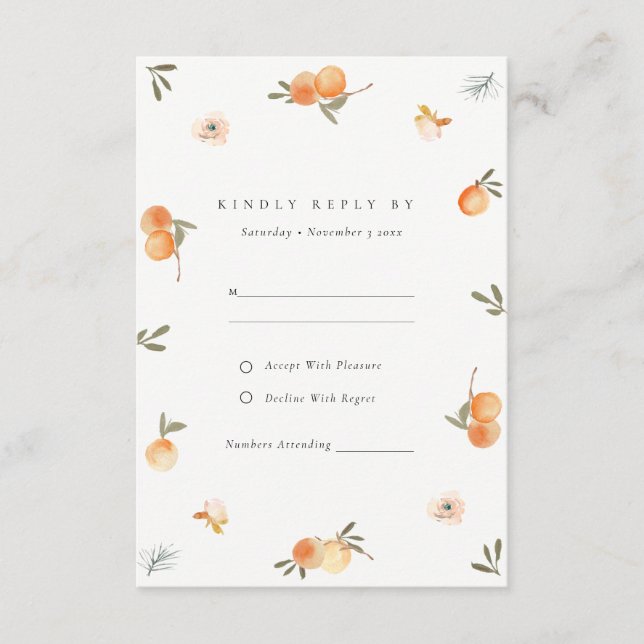 Niedlich Orange Floral Boho Botanical Wedding RSVP Begleitkarte (Vorderseite)