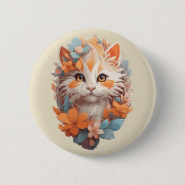 Niedlich Orange Floral Kitty Cat Button