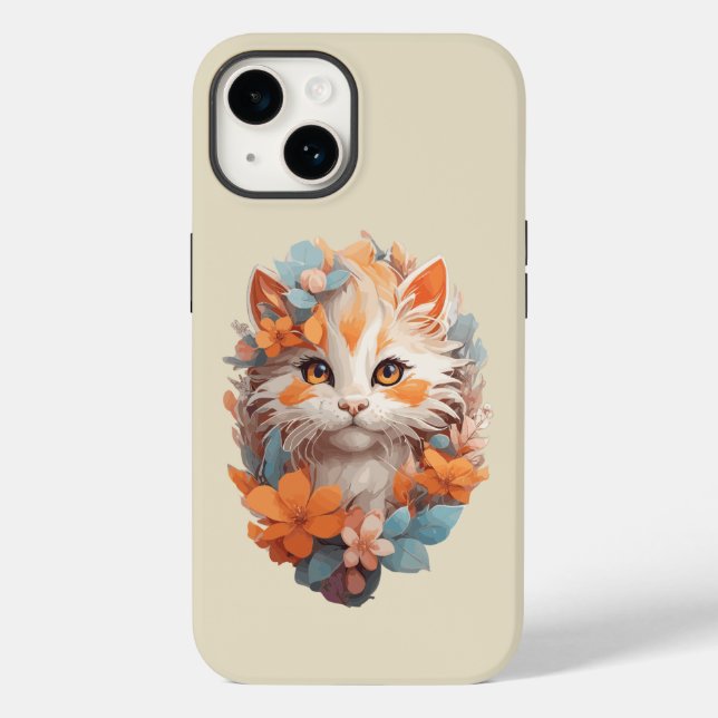 Niedlich Orange Floral Kitty Cat Case-Mate iPhone Hülle (Rückseite)