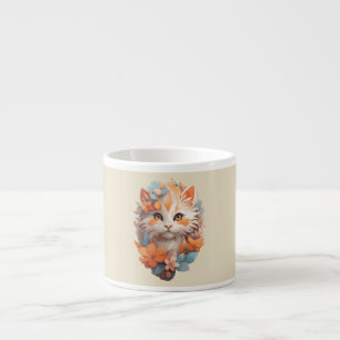 Niedlich Orange Floral Kitty Cat Espressotasse