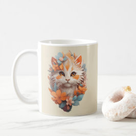 Niedlich Orange Floral Kitty Cat Kaffeetasse