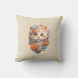 Niedlich Orange Floral Kitty Cat Kissen