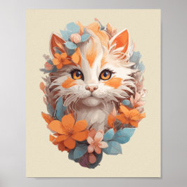 Niedlich Orange Floral Kitty Cat Poster