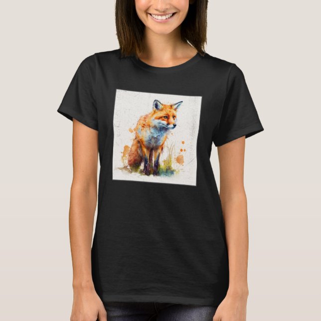 Niedlich Orange Fox Illustration Wasserfarbe Fraue T-Shirt (Vorderseite)
