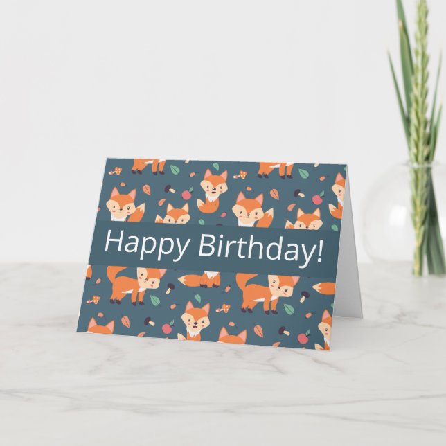 Niedlich Orange Fox Muster Happy Birthday Karte (Vorderseite)