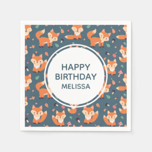 Niedlich Orange Fox Muster Happy Birthday Serviette