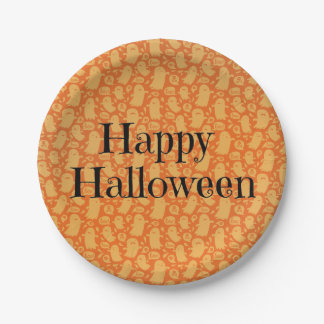 Niedlich Orange Ghost Happy Halloween Party Pappteller