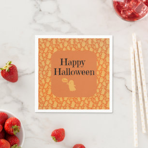 Niedlich Orange Ghost Happy Halloween Party Serviette