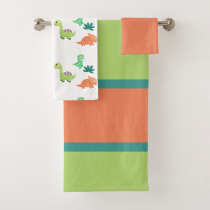 Niedlich Orange & Green Dinosaurier Badhandtuch Set