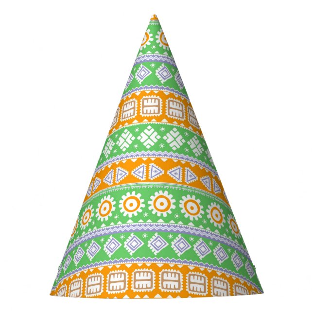 Niedlich-orange-grüne ethnische Muster Partyhütchen (Vorderseite)