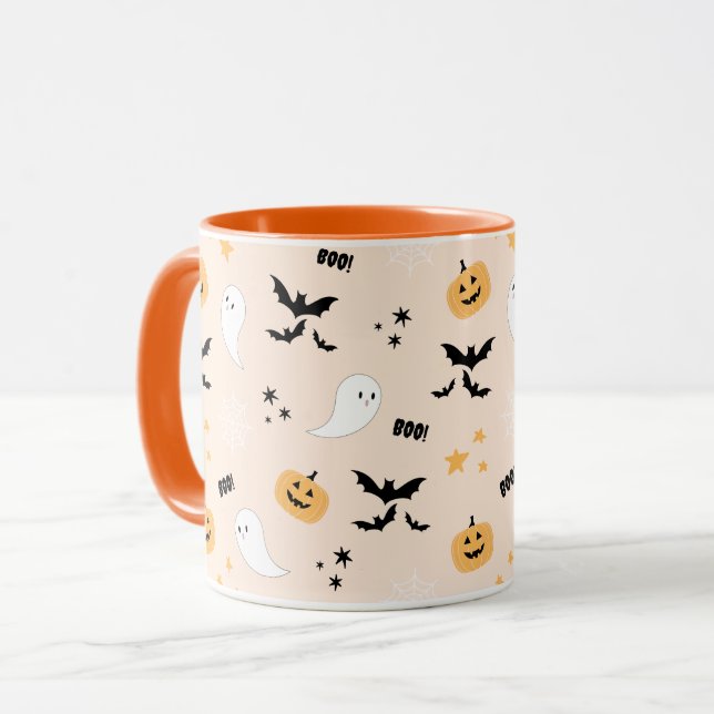 Niedlich Orange Halloween Boo Tasse (Vorderseite Links)