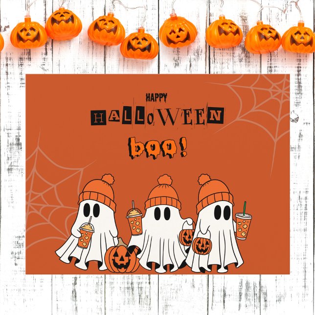 Niedlich Orange Happy Halloween Boo Ghosts Postkarte (Von Creator hochgeladen)