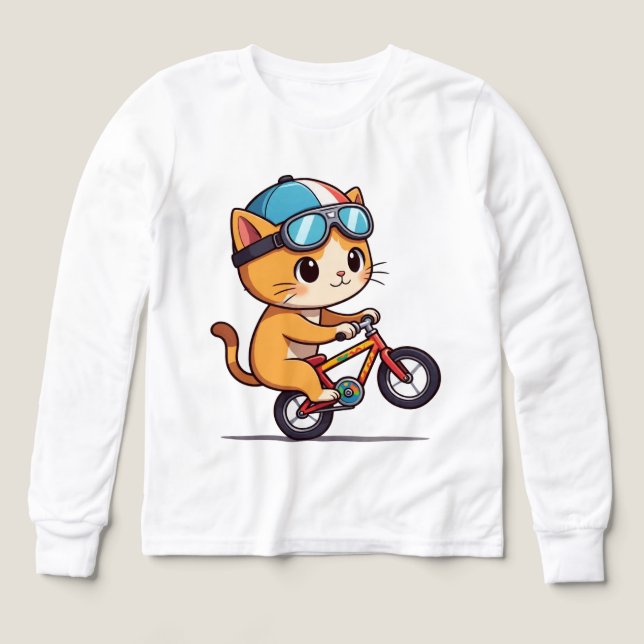 Niedlich Orange Katze Reiten a Bicycle Kinder T -  (Design Vorderseite)