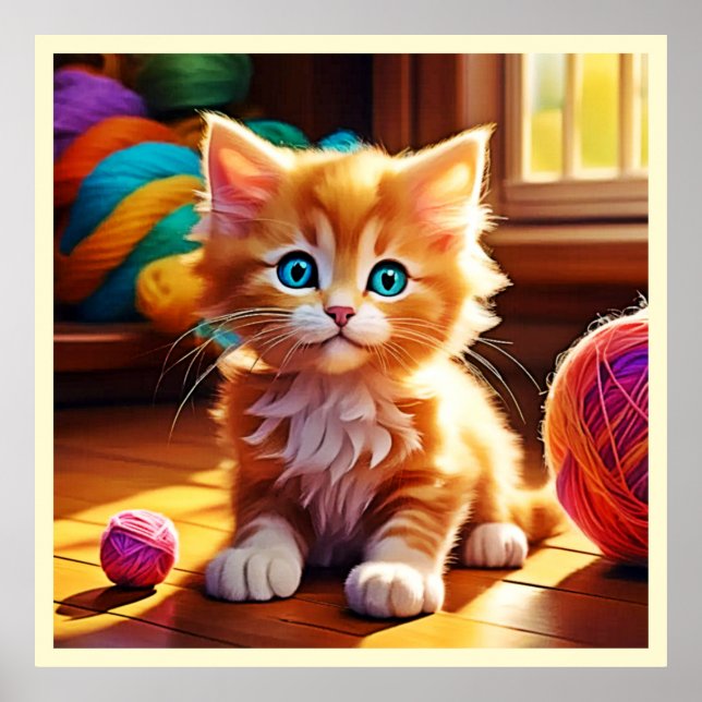 Niedlich Orange Kitten Art Poster (Vorne)