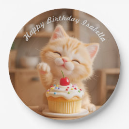 Niedlich Orange Kitten mit einem Cupcake Pappteller